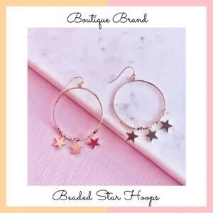 Gold Beaded Star Hoop Earrings